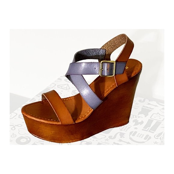 Bamboo Woobery-08 Womens Blue Wedge Sandals - Picture 1 of 1